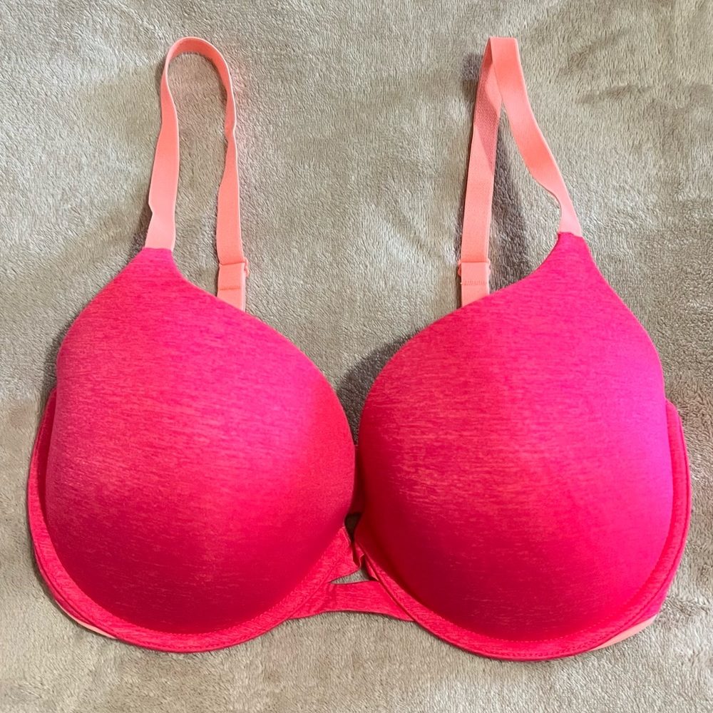 Victoria's Secret Uplift Semi Demi Padded Perfect Coverage 34DD Pink/Salmon .